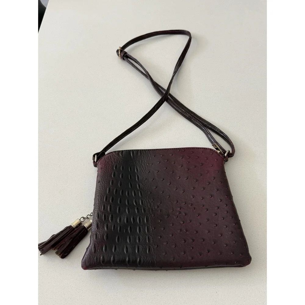 Deluxity Vegan Faux Ostrich Leather Purse Handbag Crossbody Burgundy
